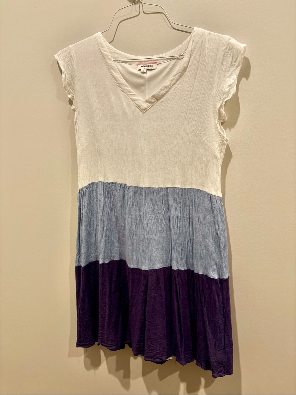 Andree White, Light Blue & Navy Tiered V-Neck Dress